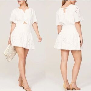 THAKOON Collective Dress Womens 10 White Eyelet Poplin Mini Smocked Waist Lined